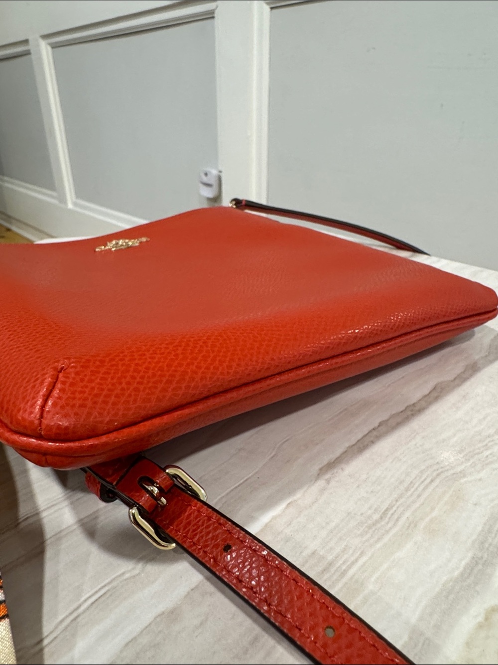 Coach Bag Kitt Pebbled Leather Orange Rusty Red Crossbody - Picture 8 of 17